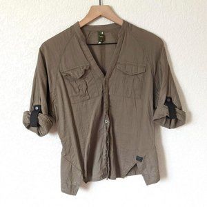 G Star RAW Green Button Down Top S